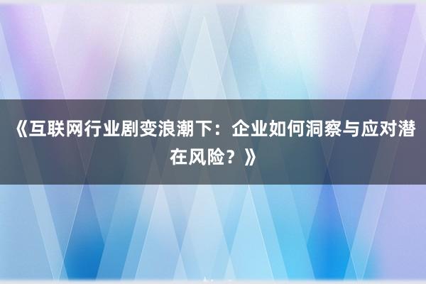 《互联网行业剧变浪潮下:企业如何洞察与应对潜在风险?》