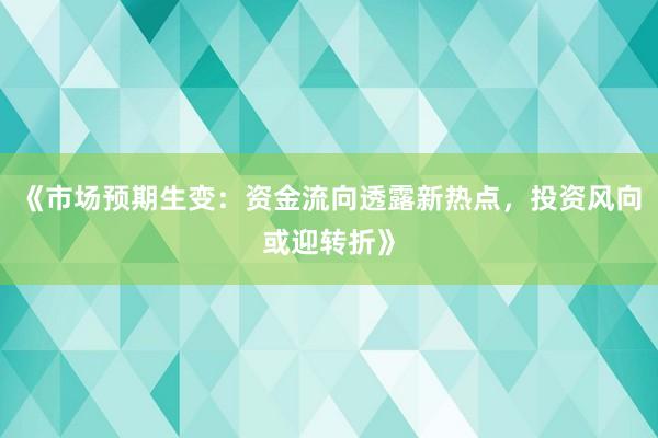 《市场预期生变：资金流向透露新热点，投资风向或迎转折》