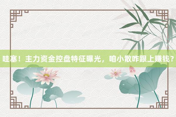 哇塞！主力资金控盘特征曝光，咱小散咋跟上赚钱？