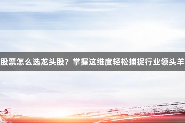股票怎么选龙头股？掌握这维度轻松捕捉行业领头羊