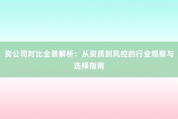 资公司对比全景解析：从资质到风控的行业观察与选择指南